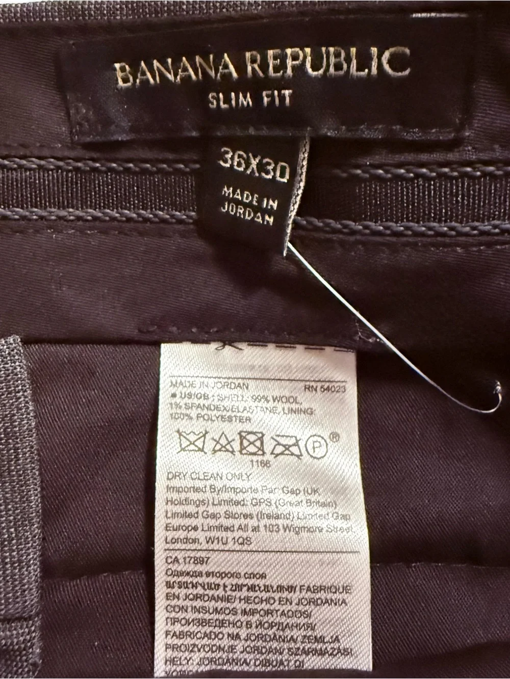 Banana Republic Men’s Slim Fit Dark Gray Wool Blend Pleated Dress Pants 36W